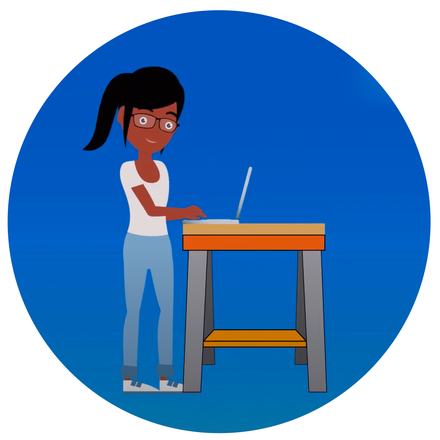 girl typing on laptop icon